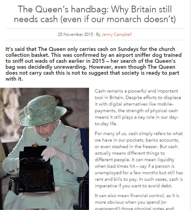 The Queen’s handbag: Why Britain still needs cash